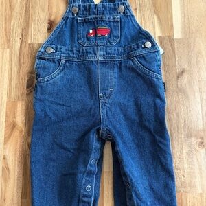 Vintage Carter’s Blue Denim Baby Overalls with Red Truck Embroidery